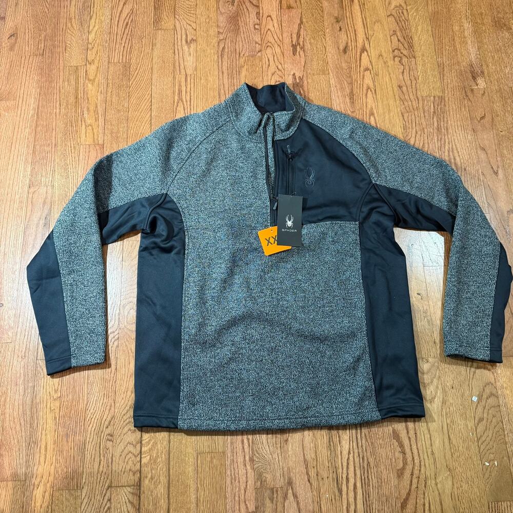 Spyder Core Sweater Knit Quarter Zip XXL Gray Black Fleece NWT